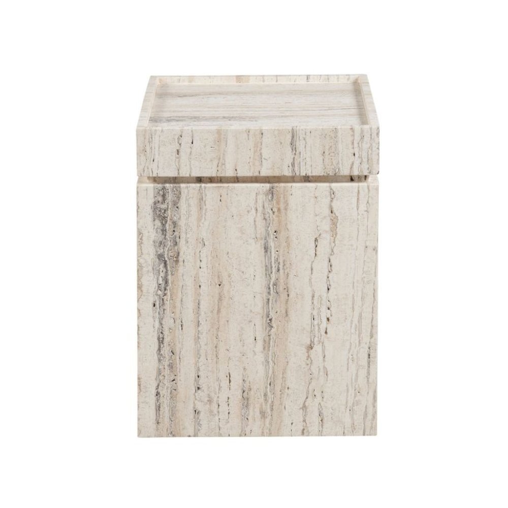 Natural Travertine Stone Accent Table with Honed Finish and Felt Pads. Picture 4