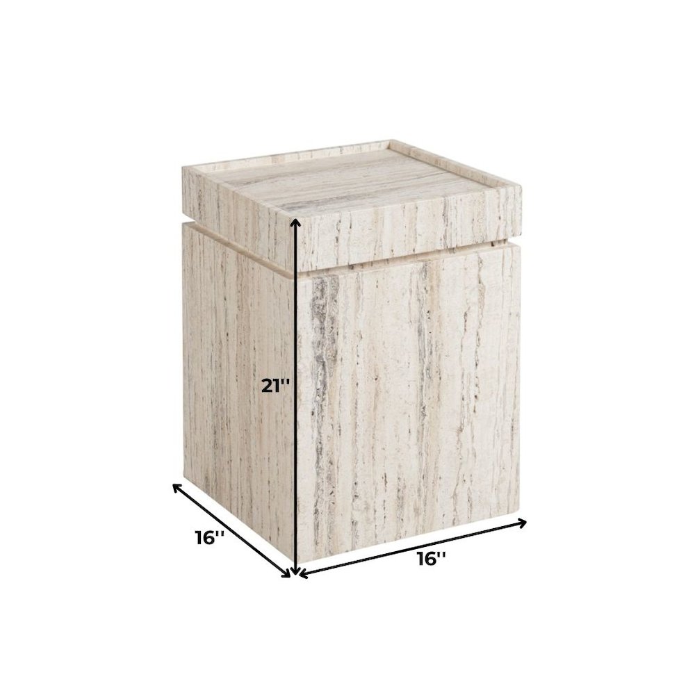 Natural Travertine Stone Accent Table with Honed Finish and Felt Pads. Picture 5