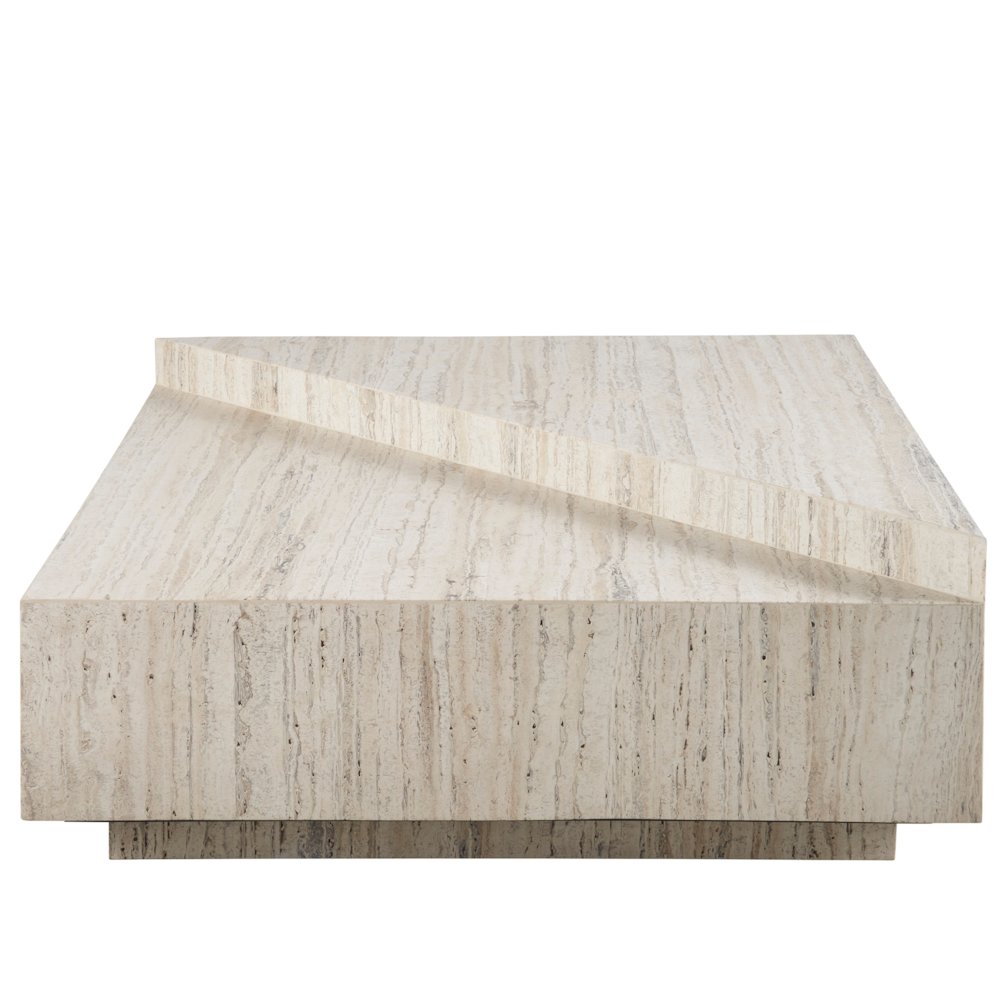 Daxton Cocktail Table In White Travertine Color. Picture 1