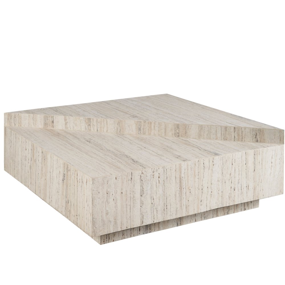 Daxton Cocktail Table In White Travertine Color. Picture 2