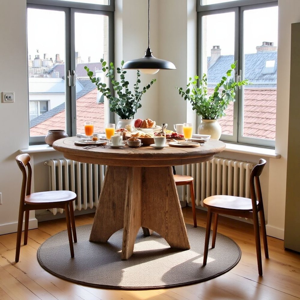Round Oak Extendable Dining Table with 16" Leaf and Premium Solid Oak. Picture 2
