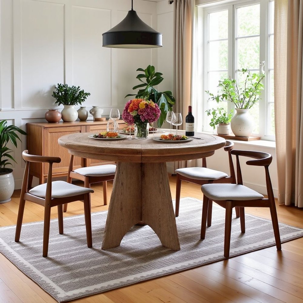 Round Oak Extendable Dining Table with 16" Leaf and Premium Solid Oak. Picture 3