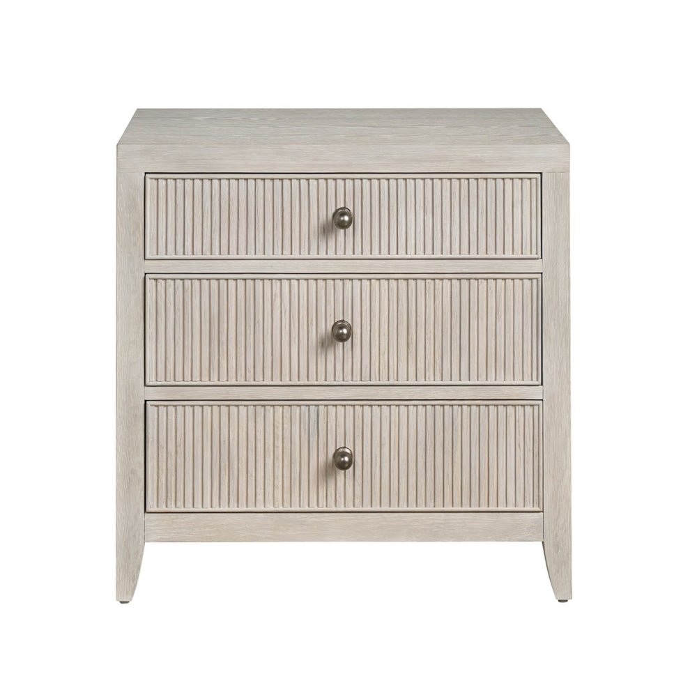 Carmen Three Drawer Nightstand in White Oak Color. Picture 1