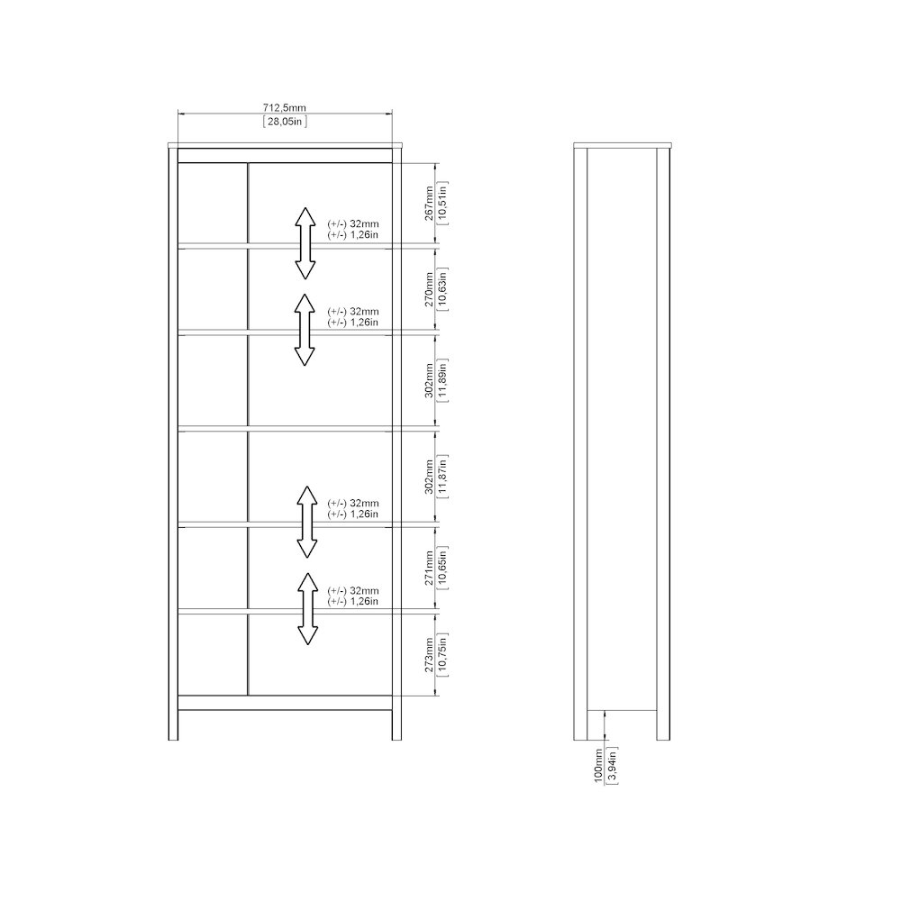 Madrid 2-Piece Tall Bookcase Set for Full Wall Storage, Matte Black. Picture 9