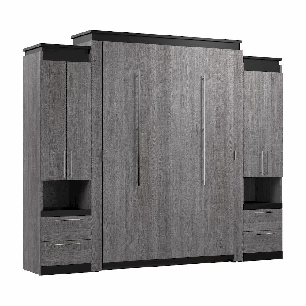 Orion Queen Murphy Bed with Storage Cabinets and Pull-Out Shelves (106W). Picture 1