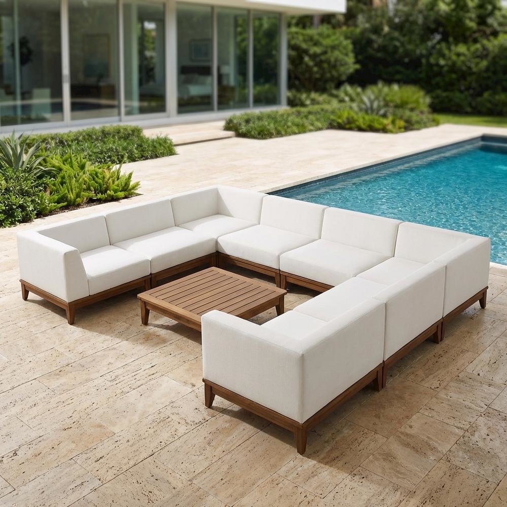 Contemporary White Fabric Outdoor Patio Modular Sectional For Lounge Area. Picture 3