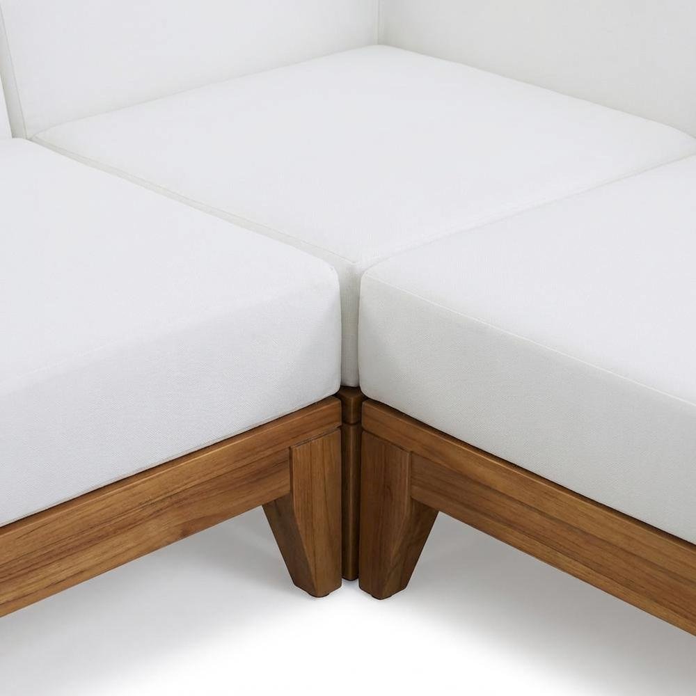 White Fabric Outdoor Patio Modular Sectional With Acacia Wood Finish. Picture 6