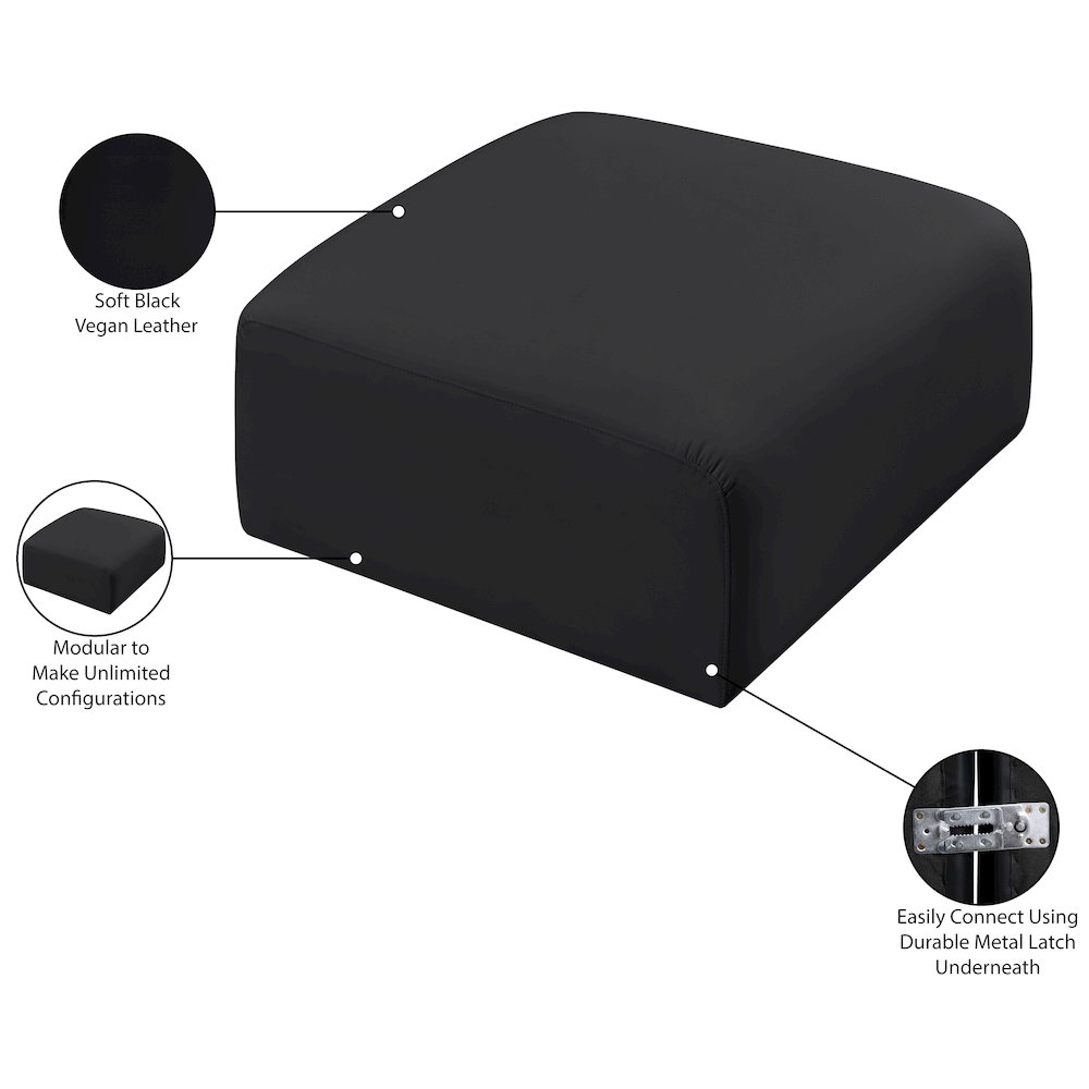 Arc Black Vegan Leather Ottoman. Picture 7
