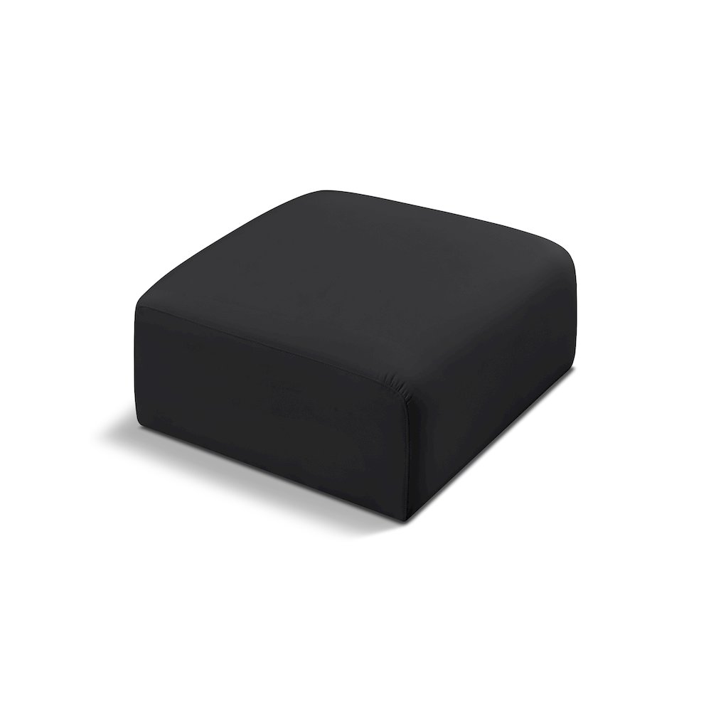 Arc Black Vegan Leather Ottoman. Picture 1