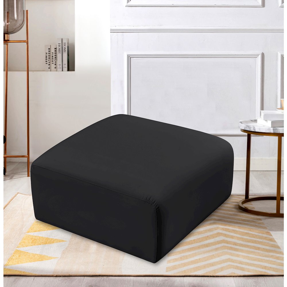Arc Black Vegan Leather Ottoman. Picture 2