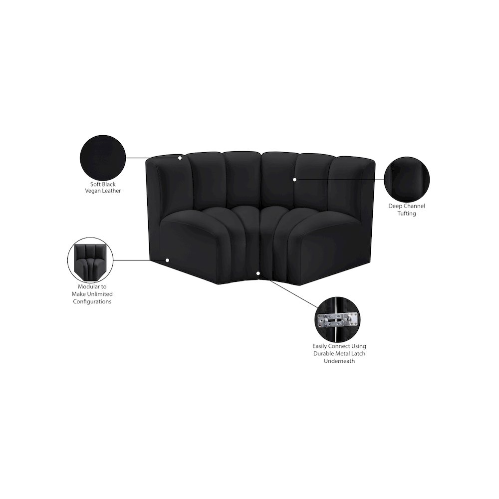 Arc Black Vegan Leather Modular Sofa. Picture 11