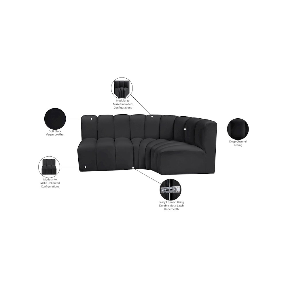 Arc Black Vegan Leather Modular Sofa. Picture 12