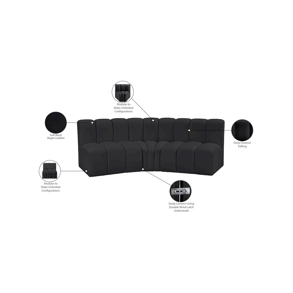 Arc Black Vegan Leather Modular Sofa. Picture 12