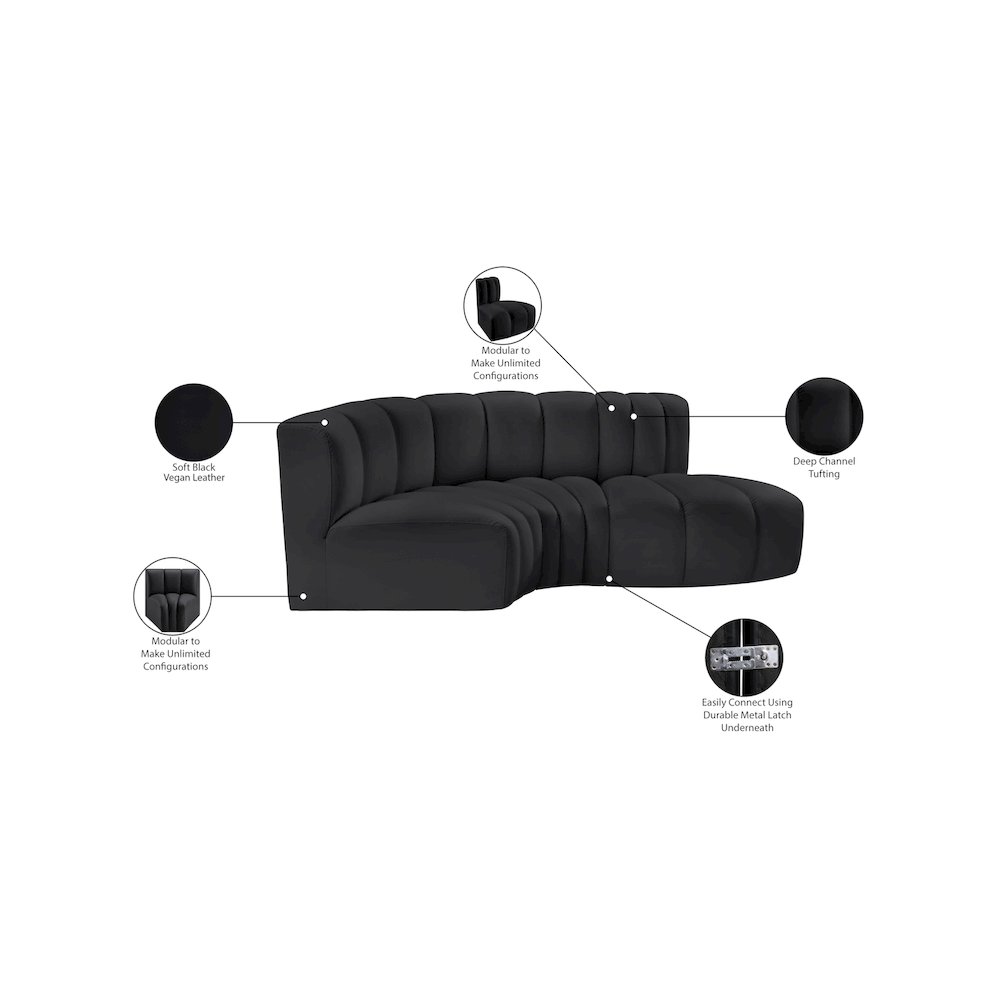 Arc Black Vegan Leather Modular Sofa. Picture 12