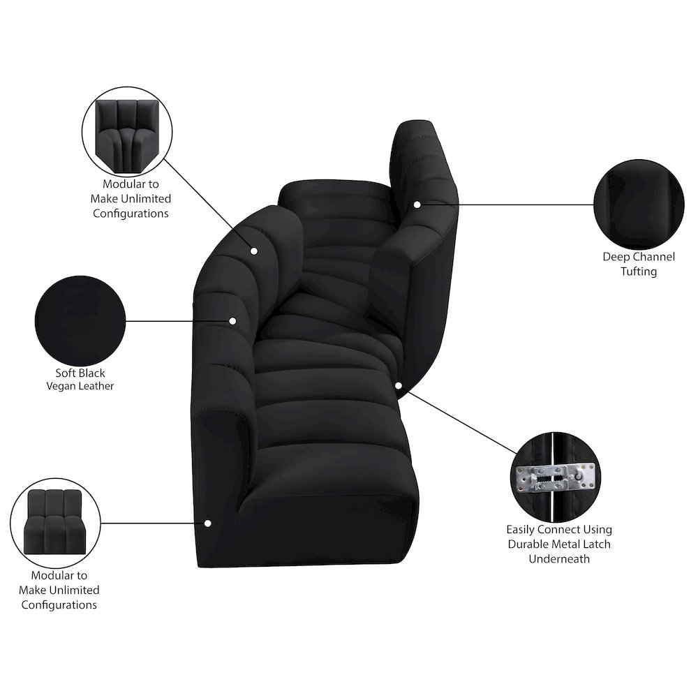 Arc Black Vegan Leather Modular Sofa. Picture 11