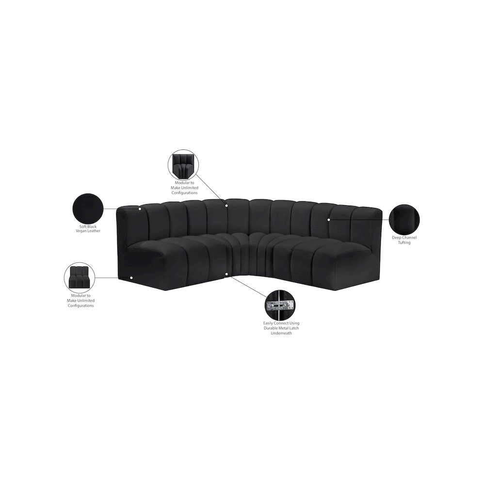 Arc Black Vegan Leather Modular Sofa. Picture 12