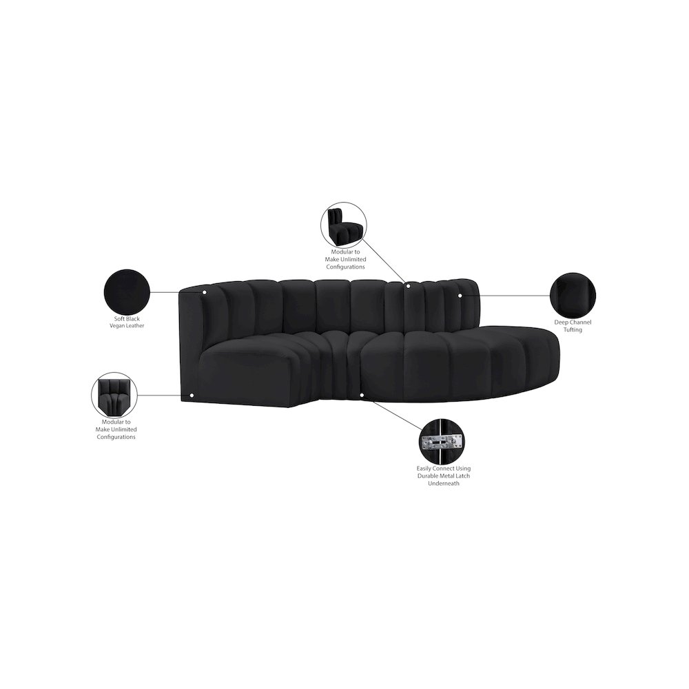 Arc Black Vegan Leather Modular Sofa. Picture 11