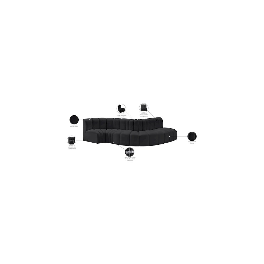 Arc Black Vegan Leather Modular Sofa. Picture 12