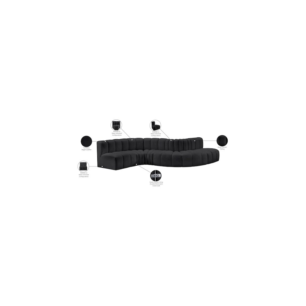 Arc Black Vegan Leather Modular Sofa. Picture 11