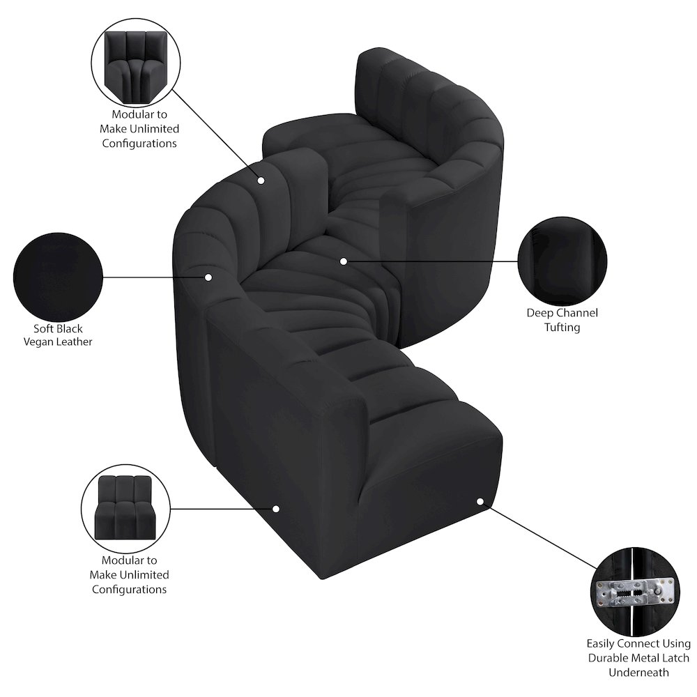 Arc Black Vegan Leather Modular Sofa. Picture 8