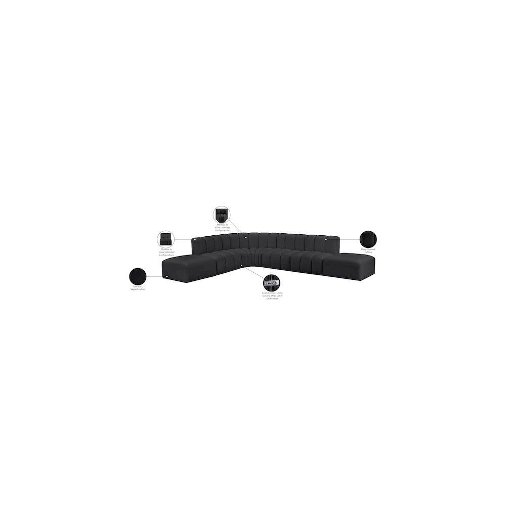 Arc Black Vegan Leather Modular Sofa. Picture 11
