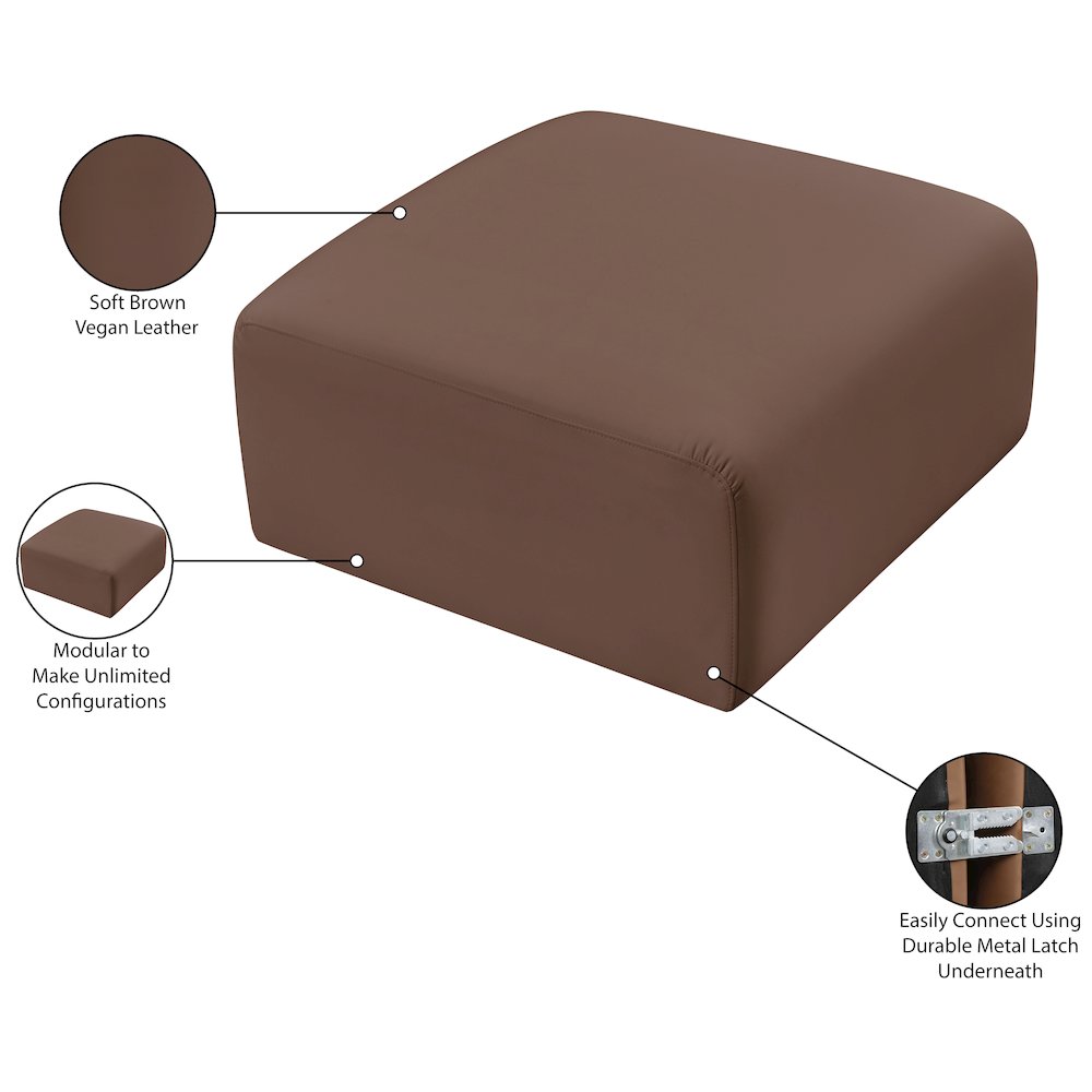 Arc Brown Vegan Leather Ottoman. Picture 7