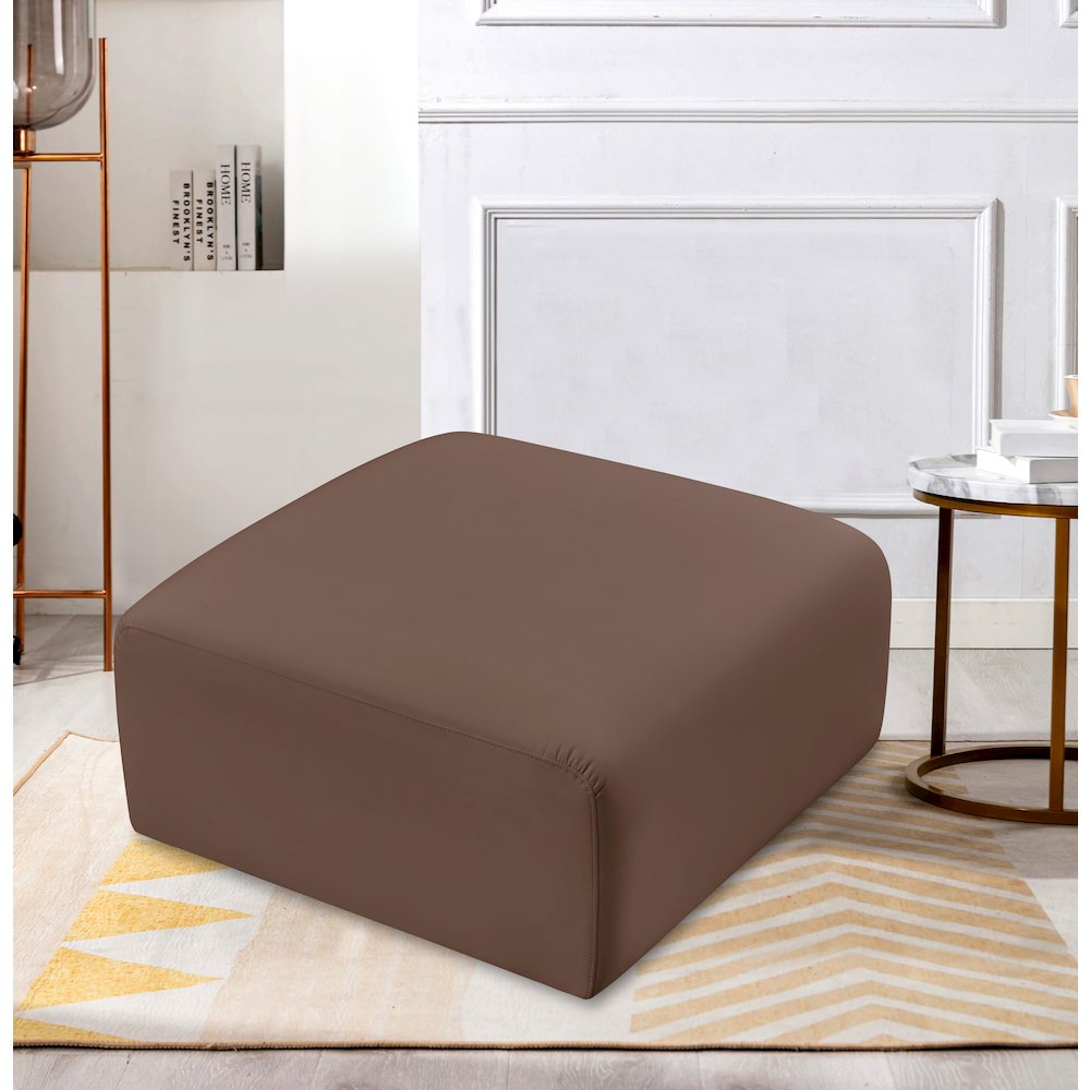 Arc Brown Vegan Leather Ottoman. Picture 2