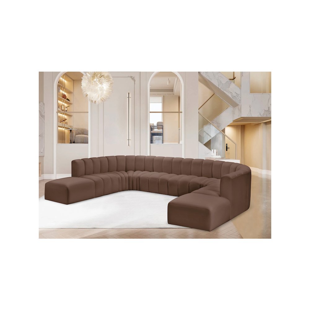 Arc Brown Vegan Leather Modular Sofa. Picture 2