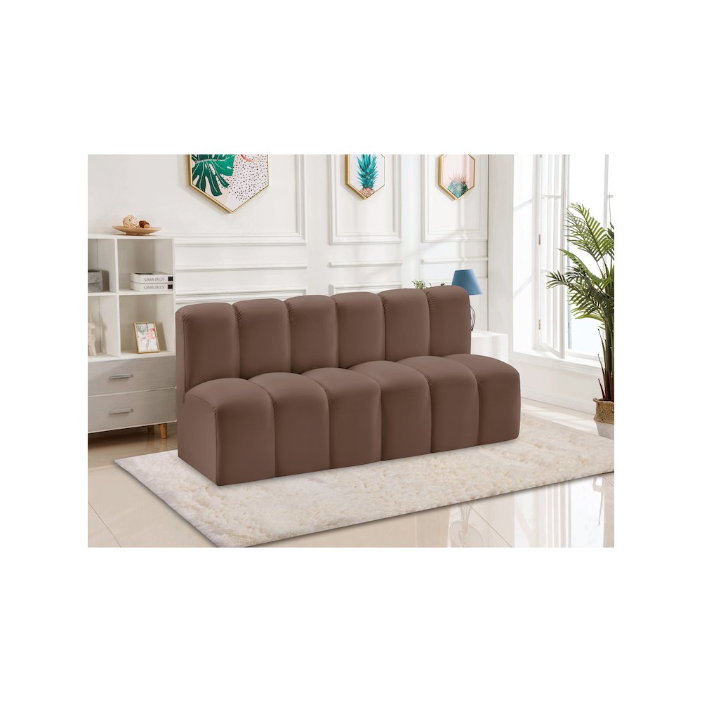 Arc Brown Vegan Leather Modular Sofa. Picture 2