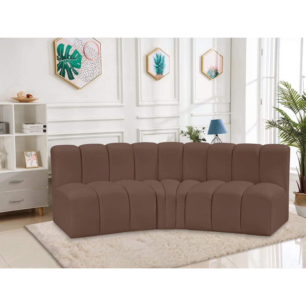 Arc Brown Vegan Leather Modular Sofa. Picture 2