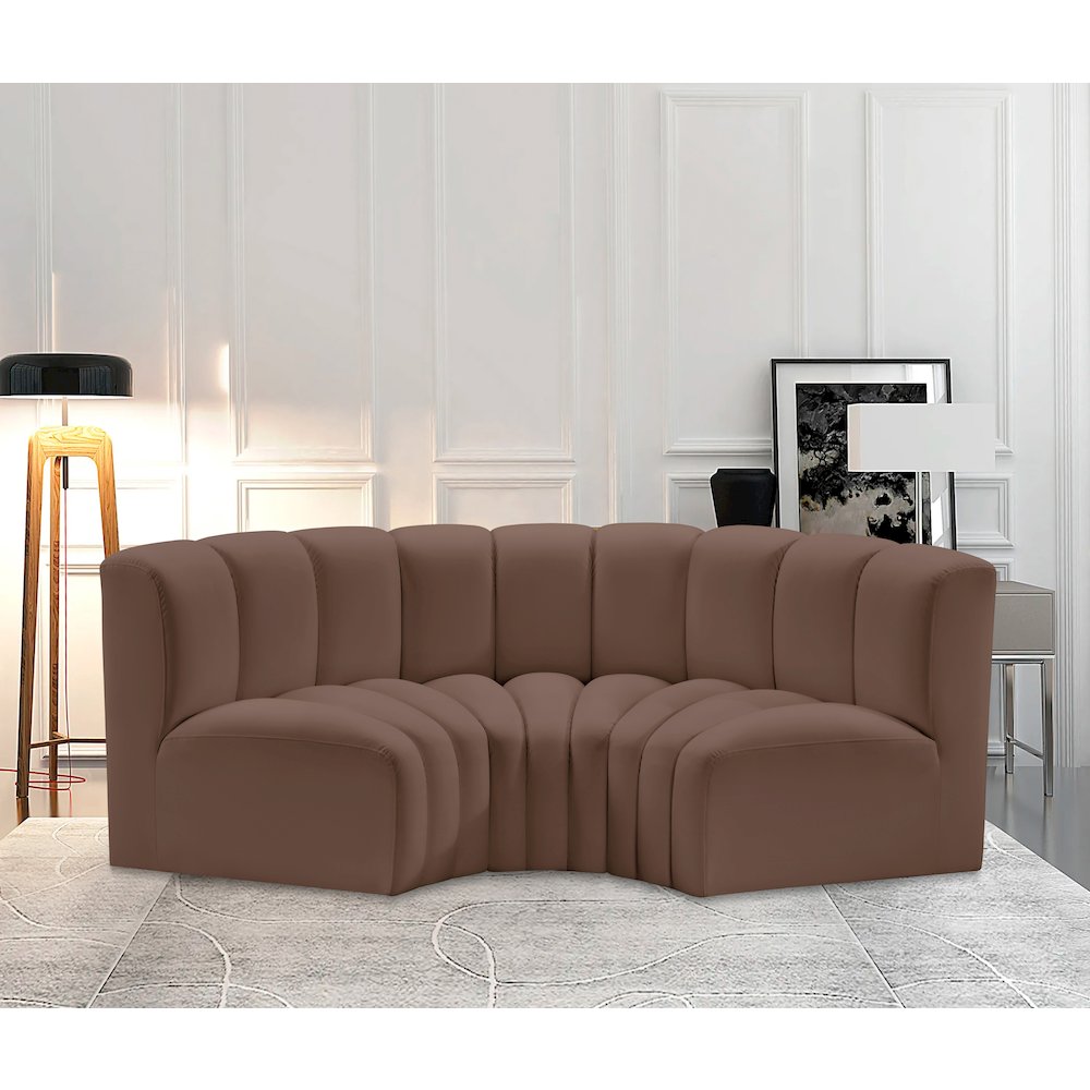 Arc Brown Vegan Leather Modular Sofa. Picture 2