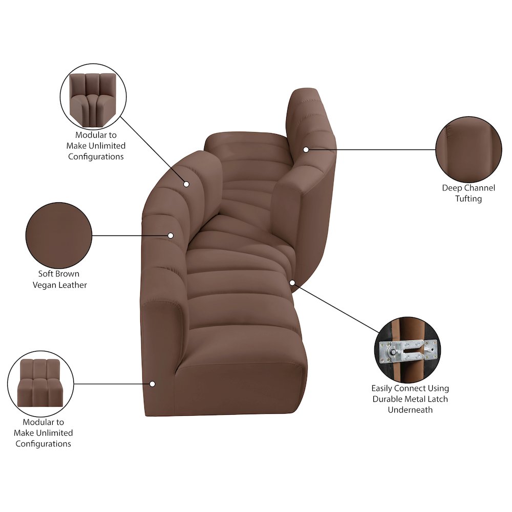 Arc Brown Vegan Leather Modular Sofa. Picture 11
