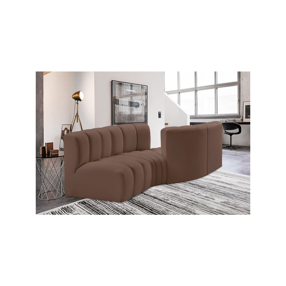 Arc Brown Vegan Leather Modular Sofa. Picture 2