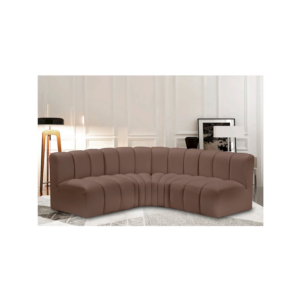 Arc Brown Vegan Leather Modular Sofa. Picture 2