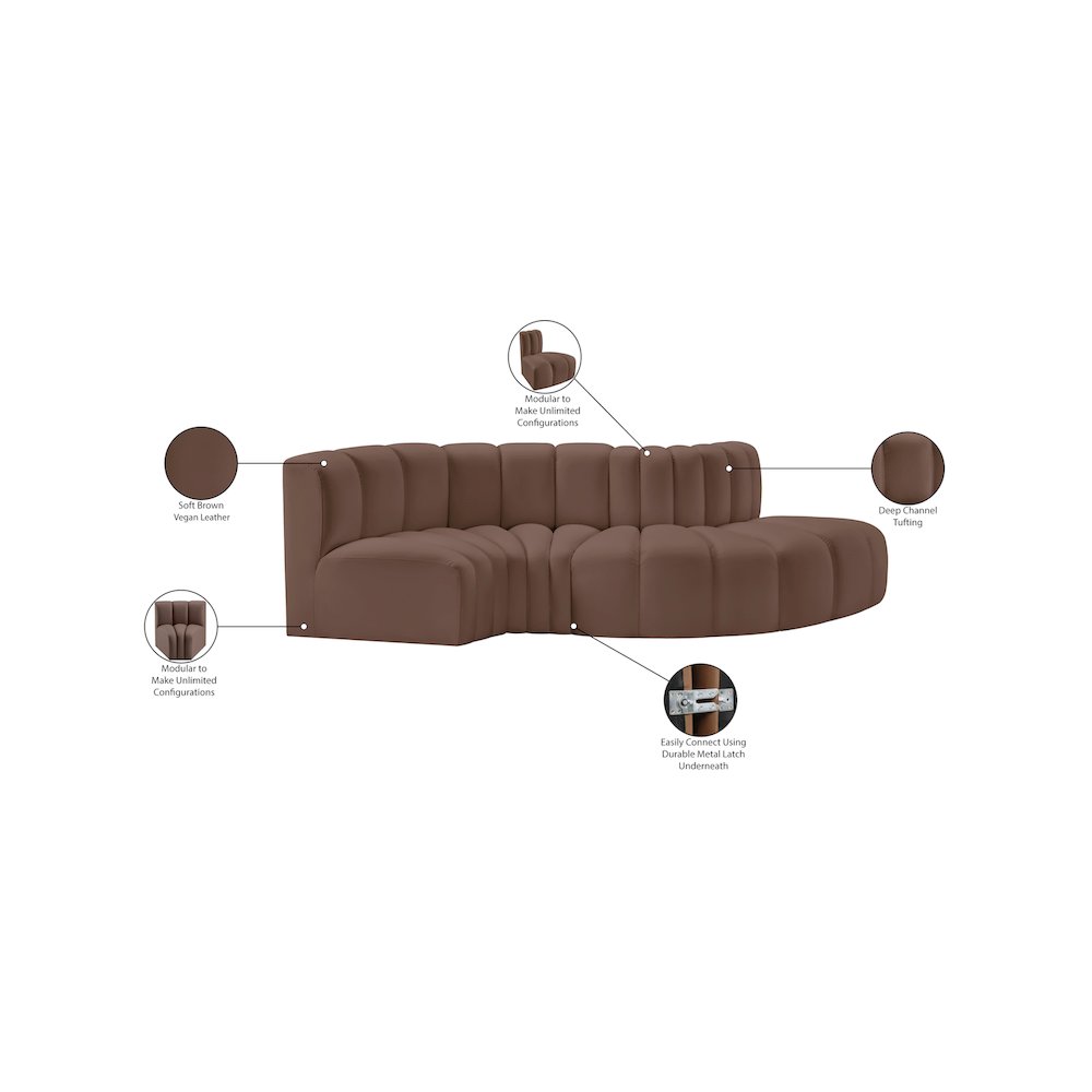 Arc Brown Vegan Leather Modular Sofa. Picture 11