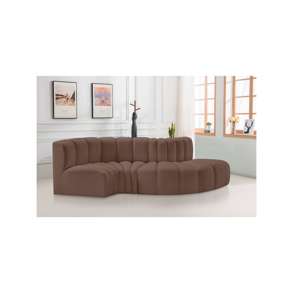 Arc Brown Vegan Leather Modular Sofa. Picture 2