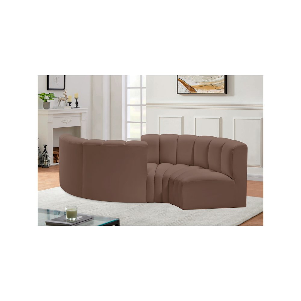 Arc Brown Vegan Leather Modular Sofa. Picture 2