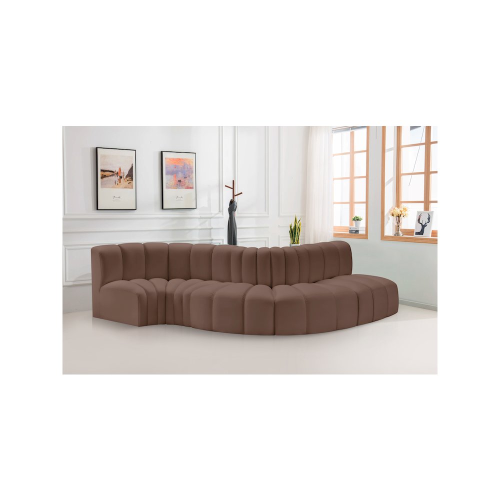 Arc Brown Vegan Leather Modular Sofa. Picture 2