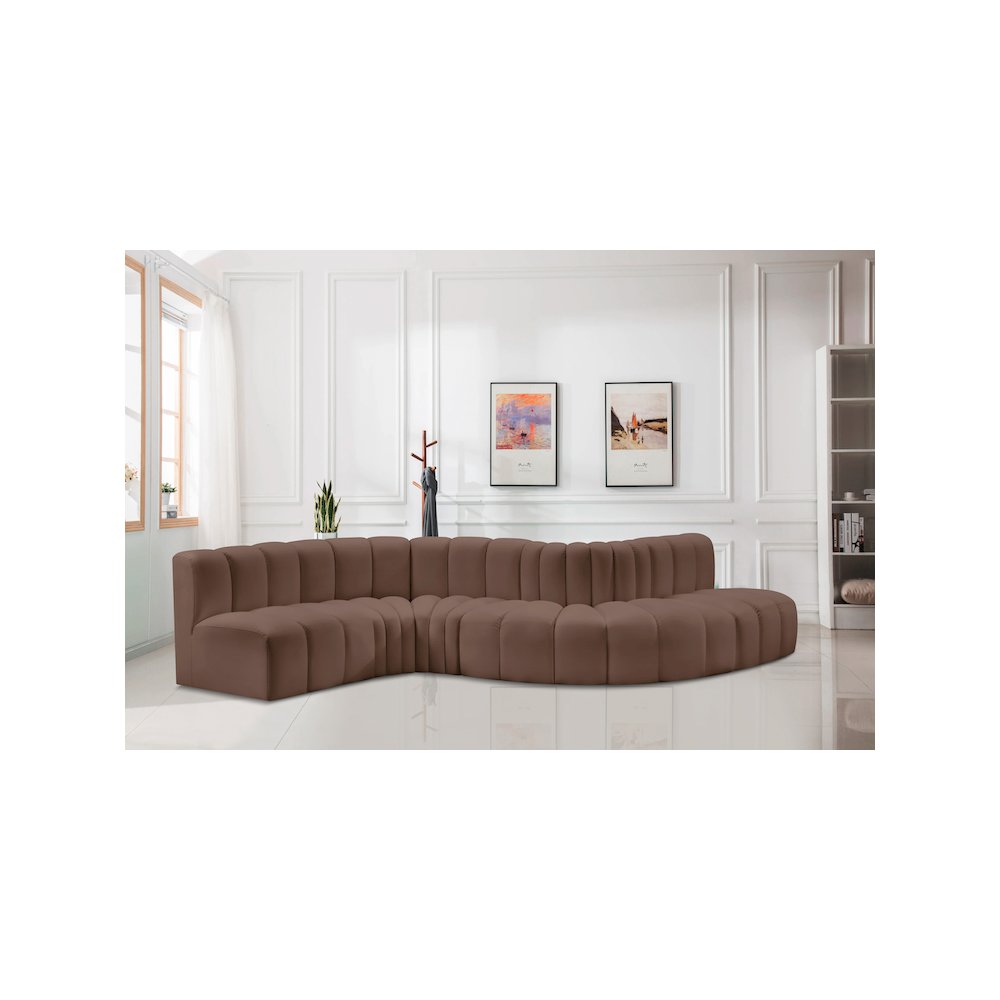 Arc Brown Vegan Leather Modular Sofa. Picture 2