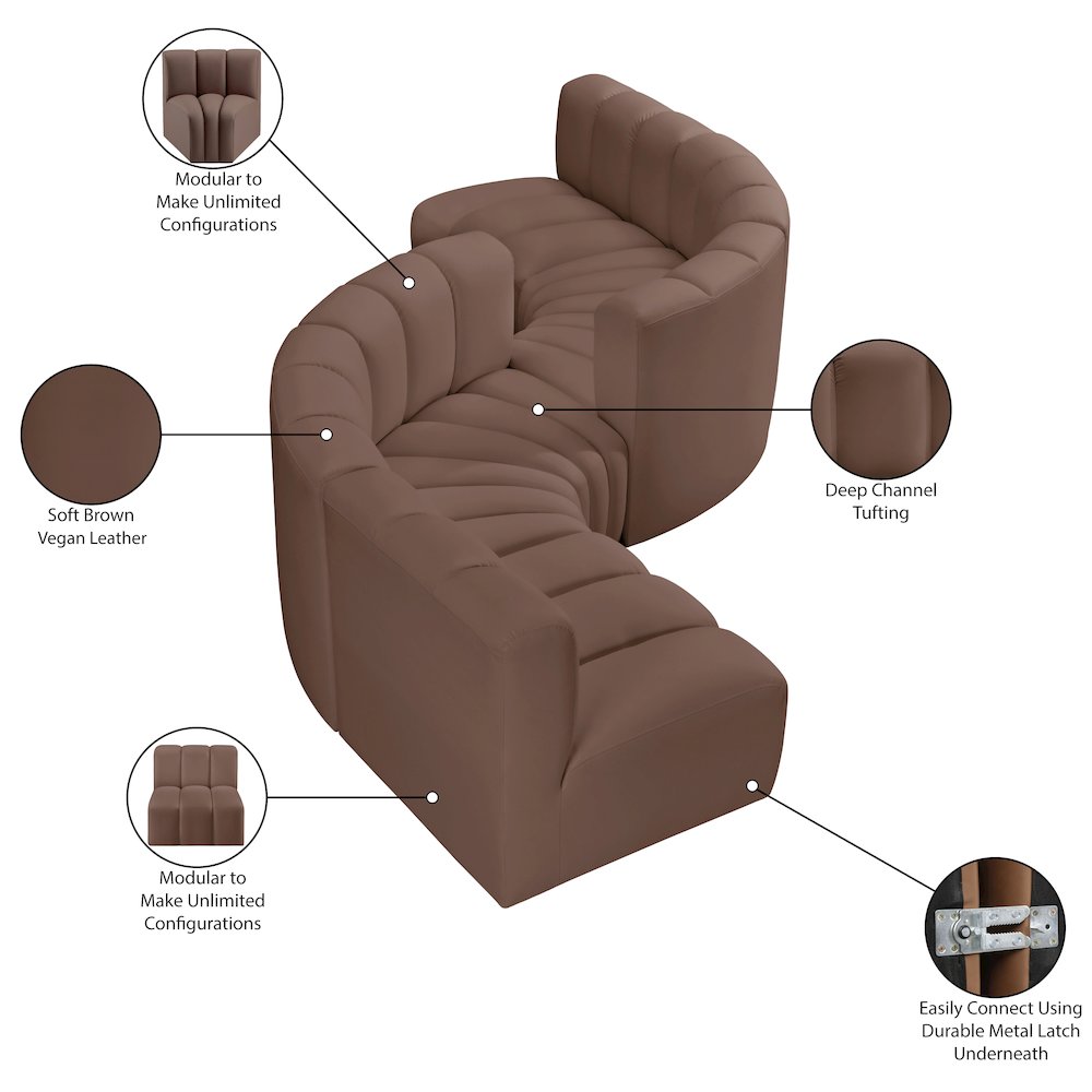 Arc Brown Vegan Leather Modular Sofa. Picture 8