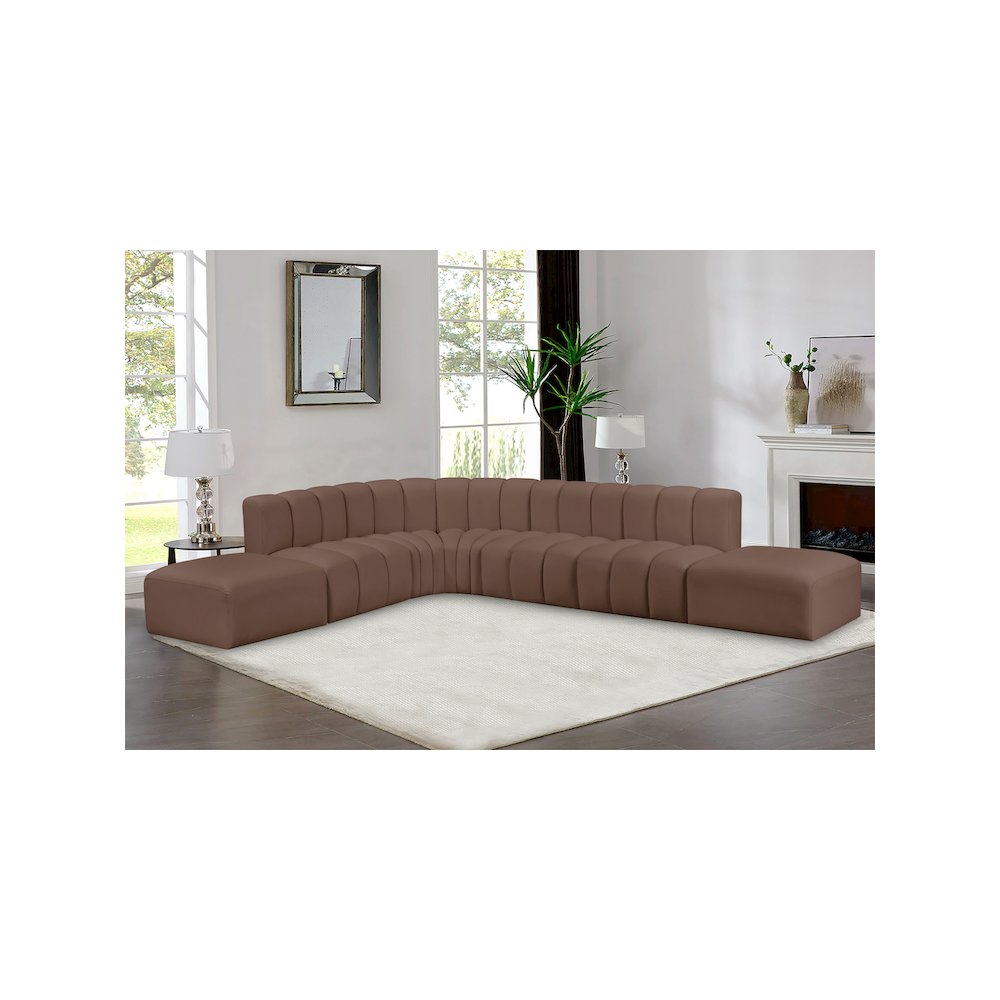 Arc Brown Vegan Leather Modular Sofa. Picture 2