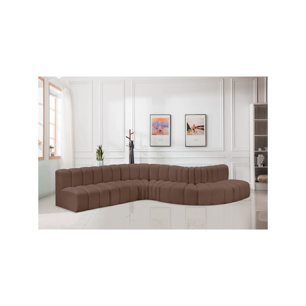 Arc Brown Vegan Leather Modular Sofa. Picture 2