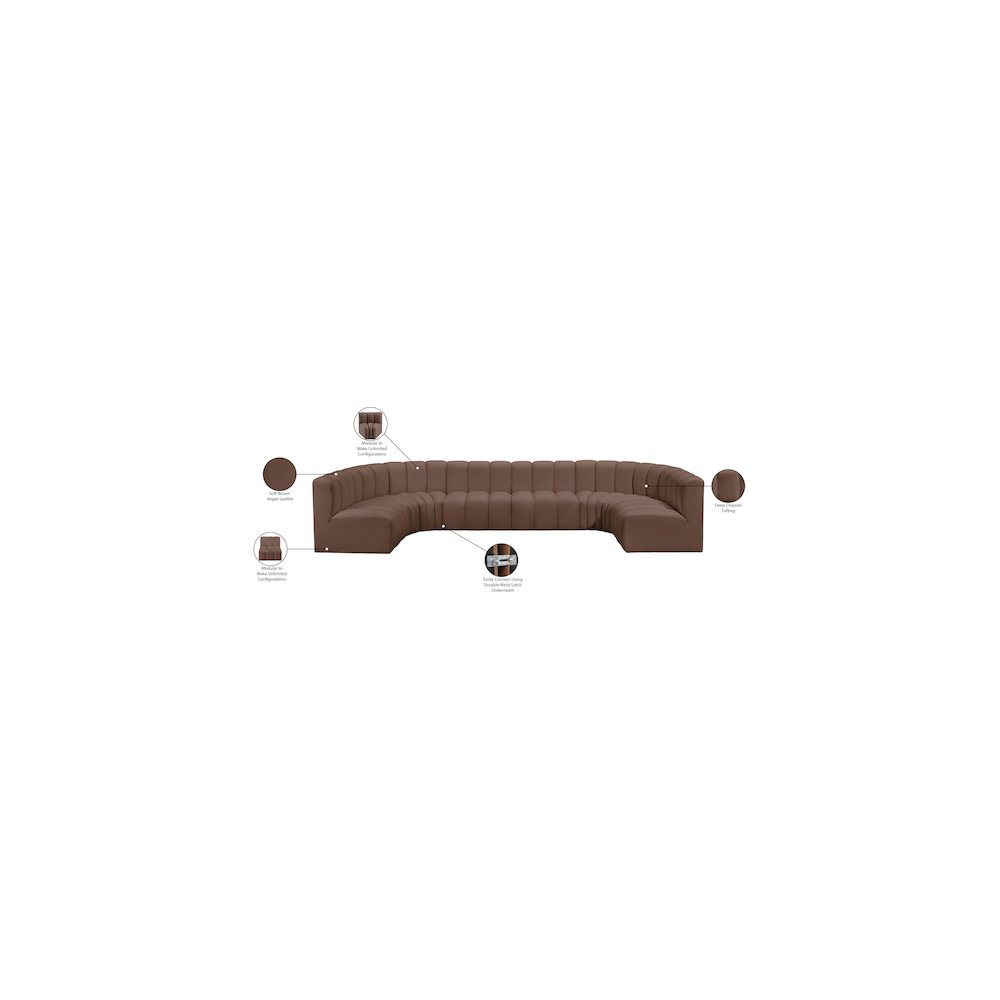 Arc Brown Vegan Leather Modular Sofa. Picture 13
