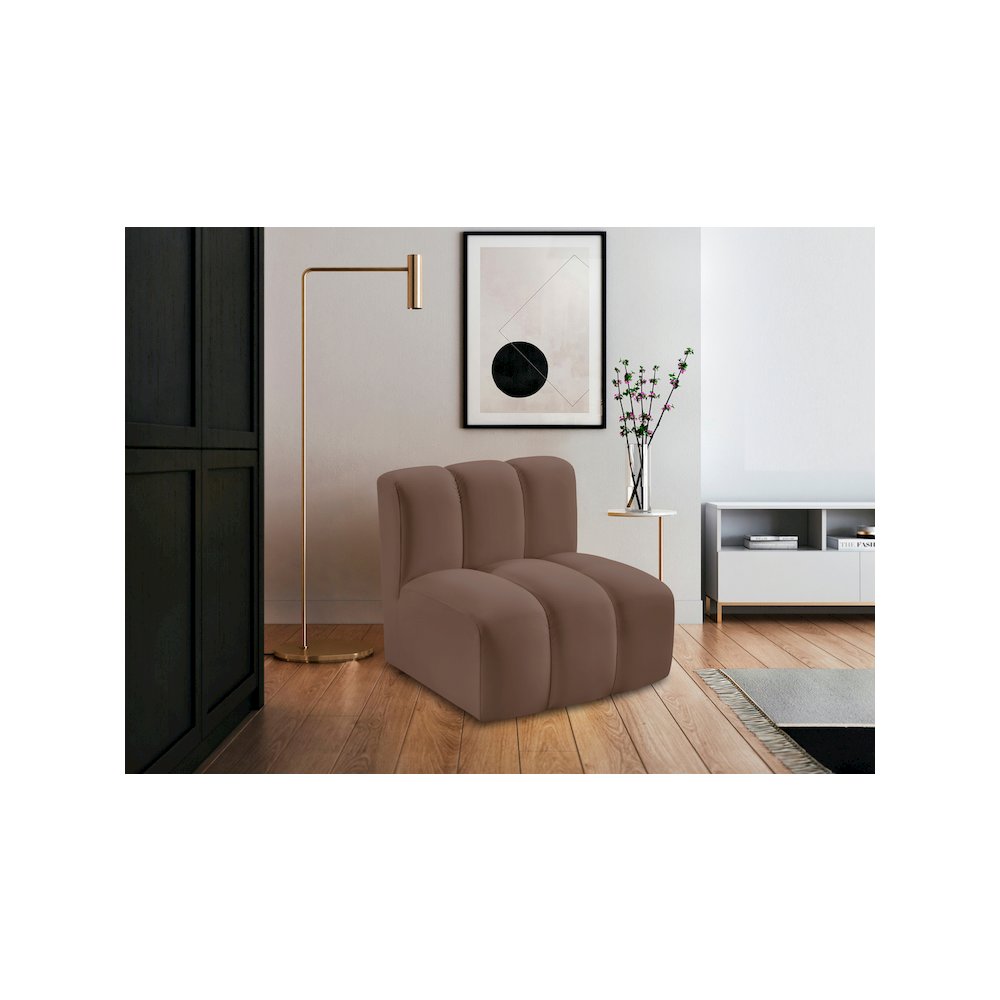 Arc Brown Vegan Leather Straight Chair. Picture 2