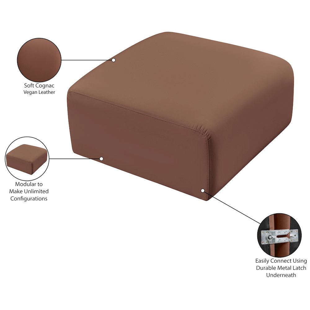 Arc Cognac Vegan Leather Ottoman. Picture 7