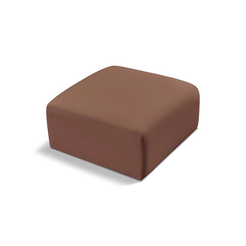 Arc Cognac Vegan Leather Ottoman. Picture 1