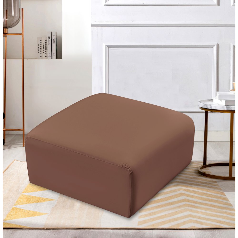 Arc Cognac Vegan Leather Ottoman. Picture 2