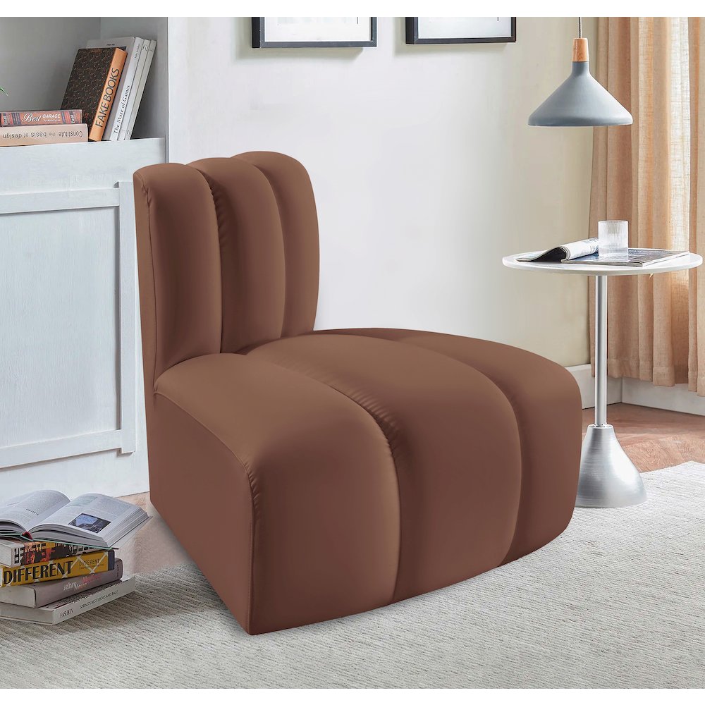 Arc Cognac Vegan Leather Reverse Corner. Picture 2
