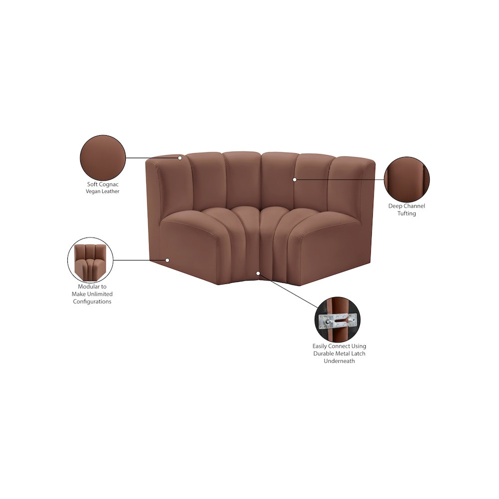 Arc Cognac Vegan Leather Modular Sofa. Picture 10