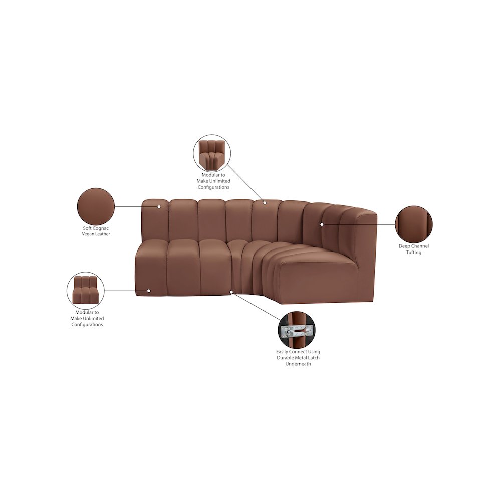 Arc Cognac Vegan Leather Modular Sofa. Picture 12